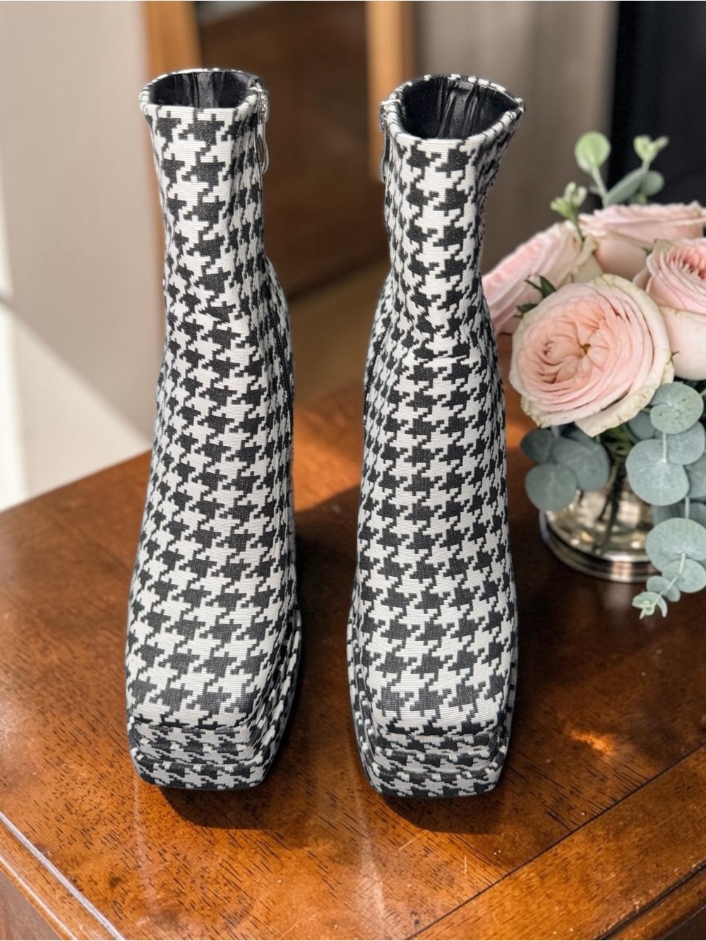 Azalea Wang Houndstooth Platform Ankle Boots Size 8 Statement Heels - Picture 3 of 7